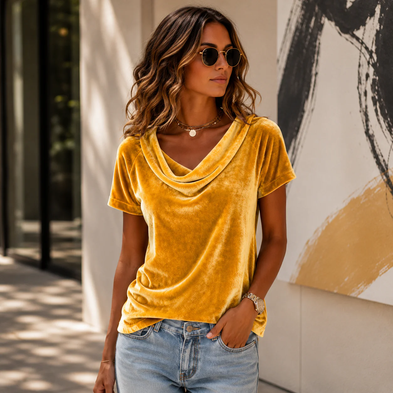 Parisienne Drapé Velour Blouse - Image 3