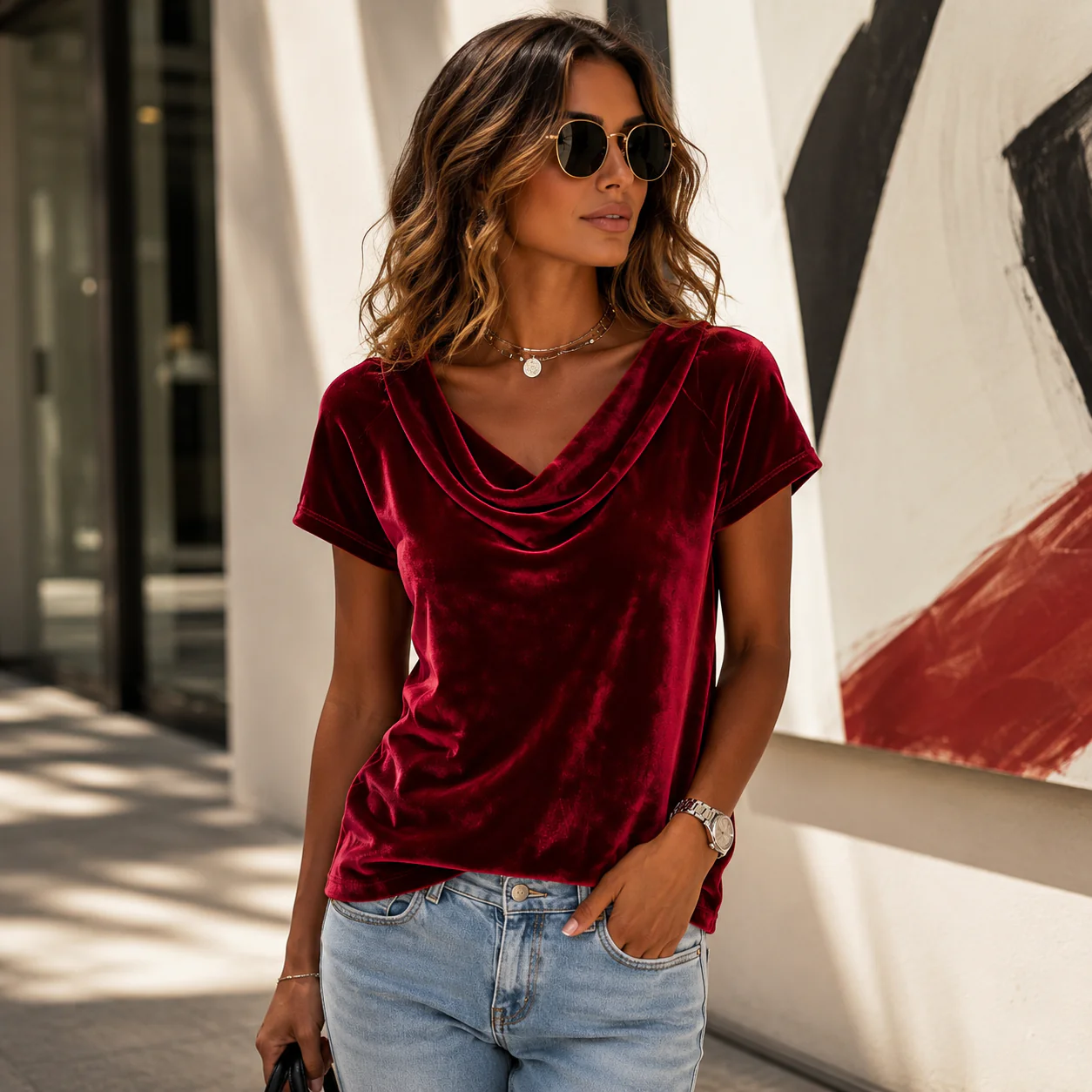 Parisienne Drapé Velour Blouse - Image 6