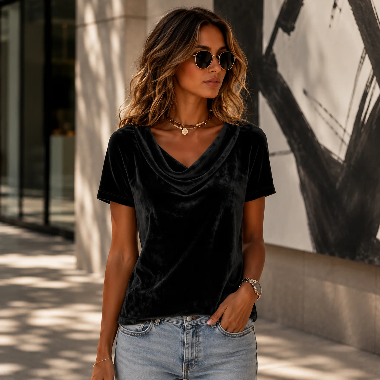 Parisienne Drapé Velour Blouse - Image 7