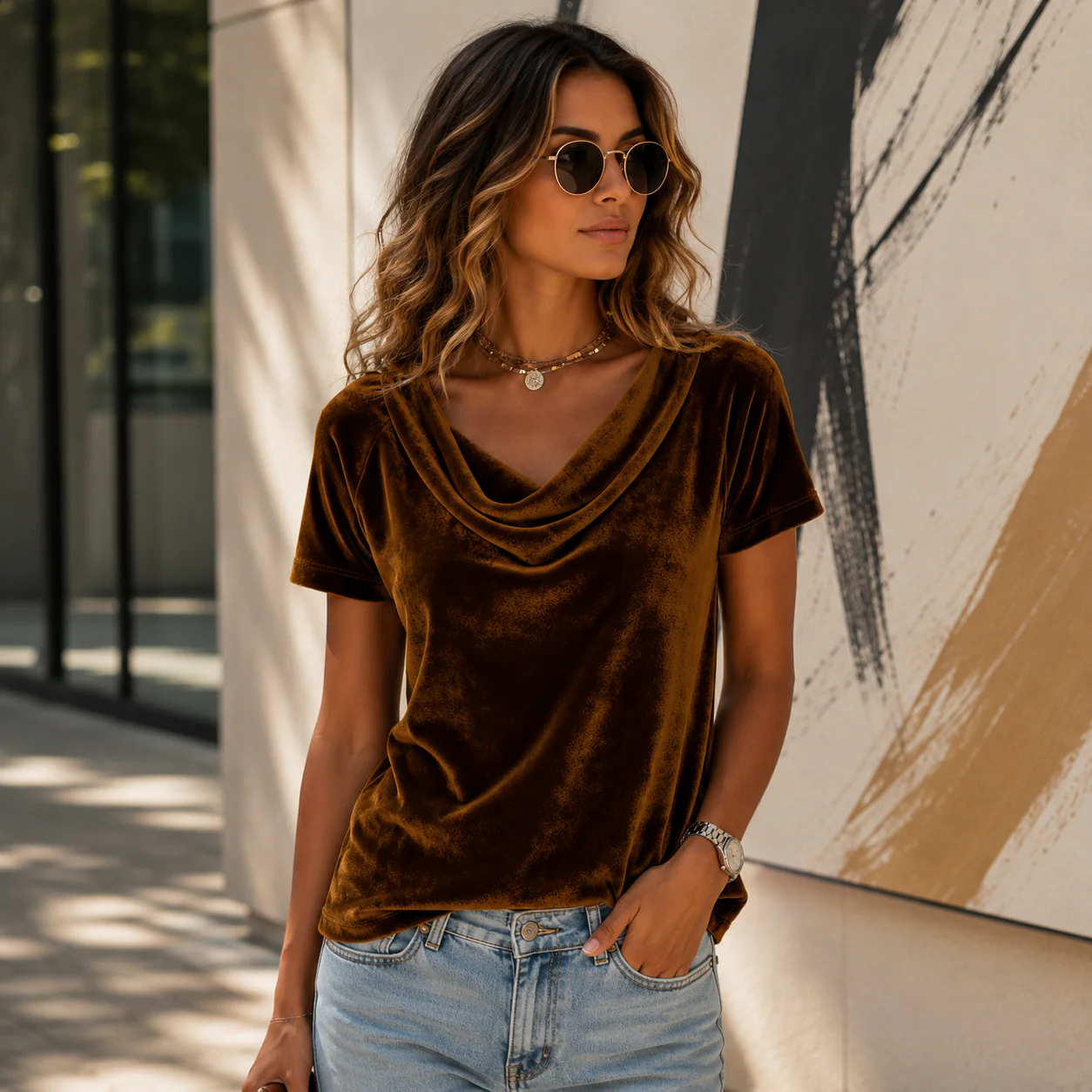 Parisienne Drapé Velour Blouse - Image 8