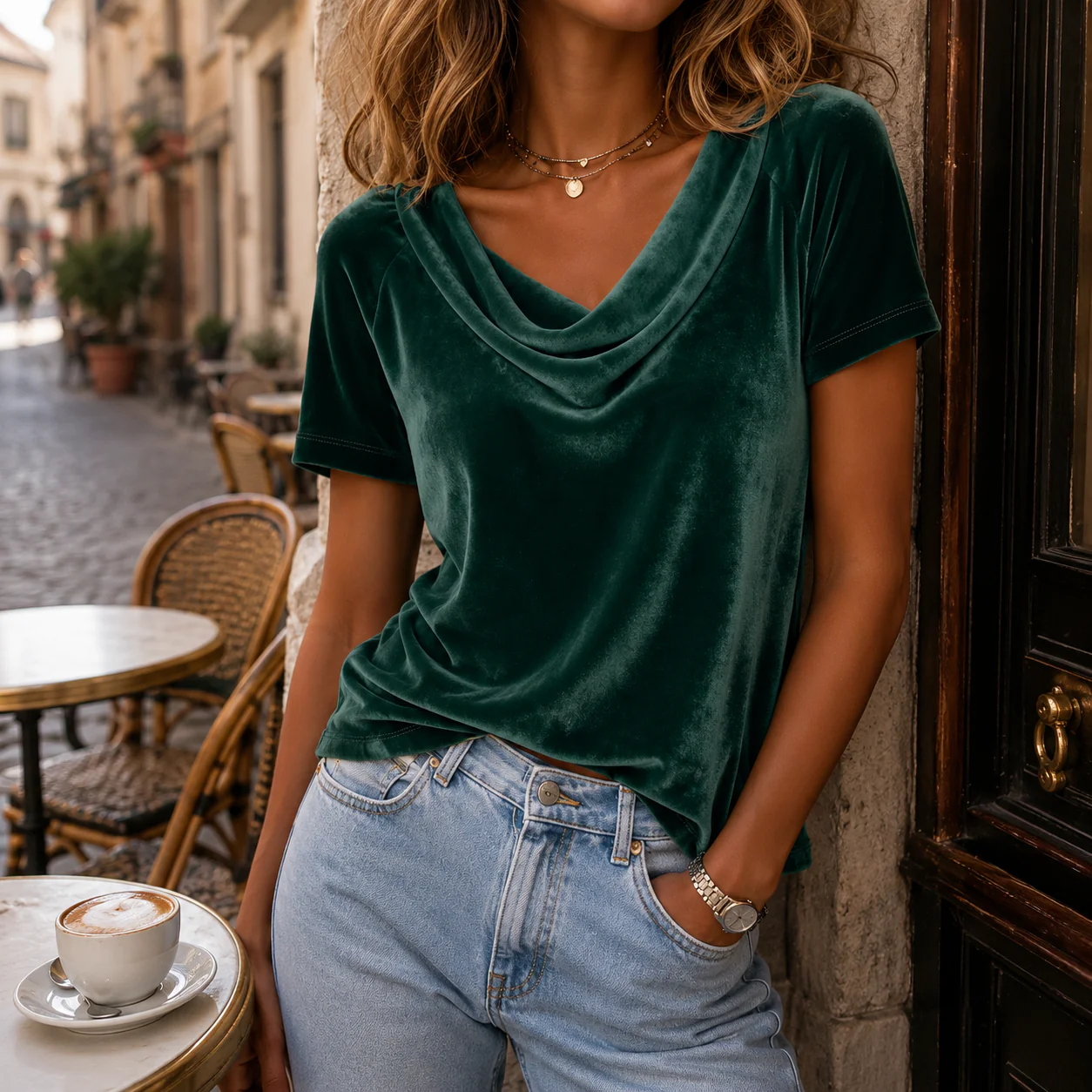 Parisienne Drapé Velour Blouse - Image 9