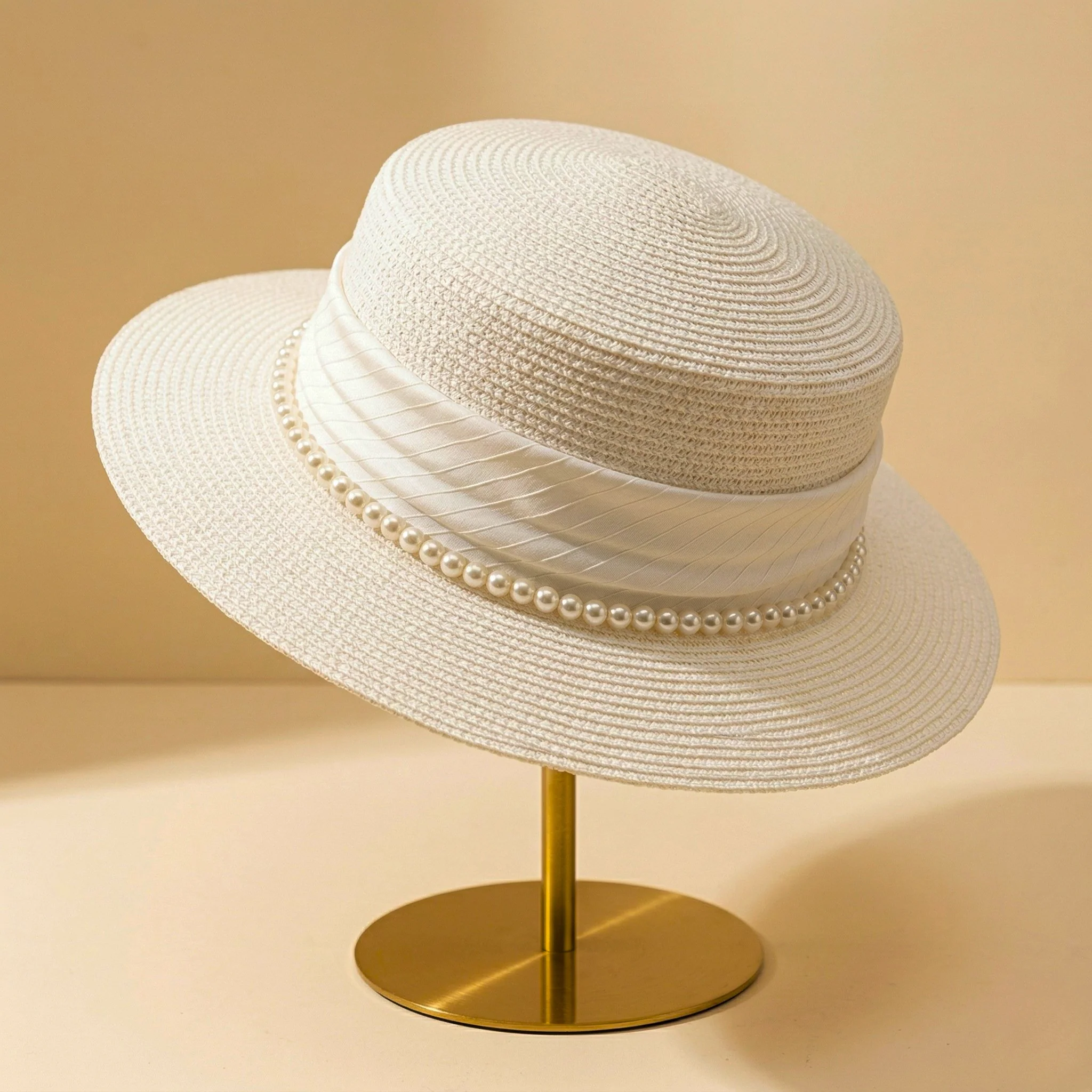 Pearl-Band Woven Boater Hat - Image 2