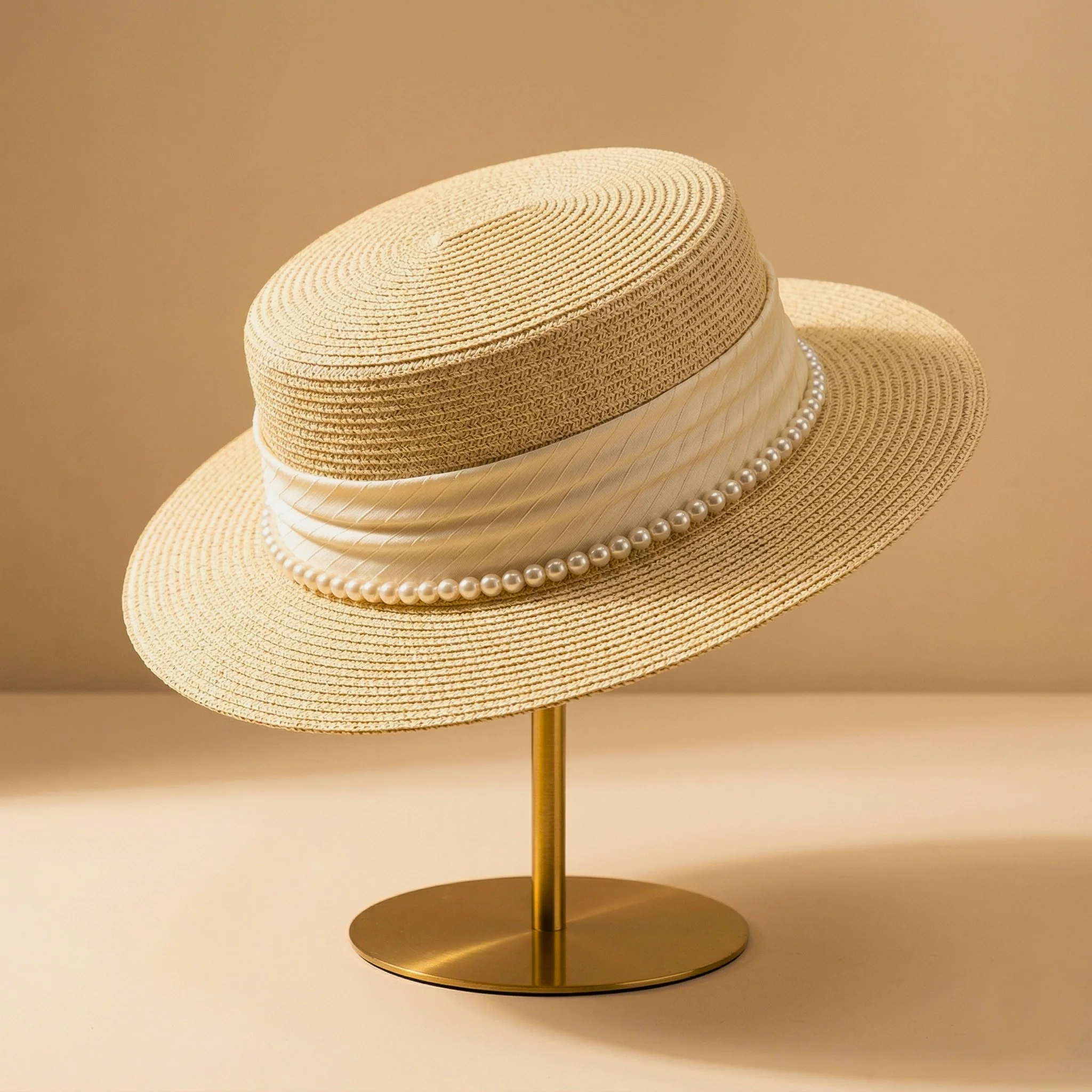 Pearl-Band Woven Boater Hat - Image 3