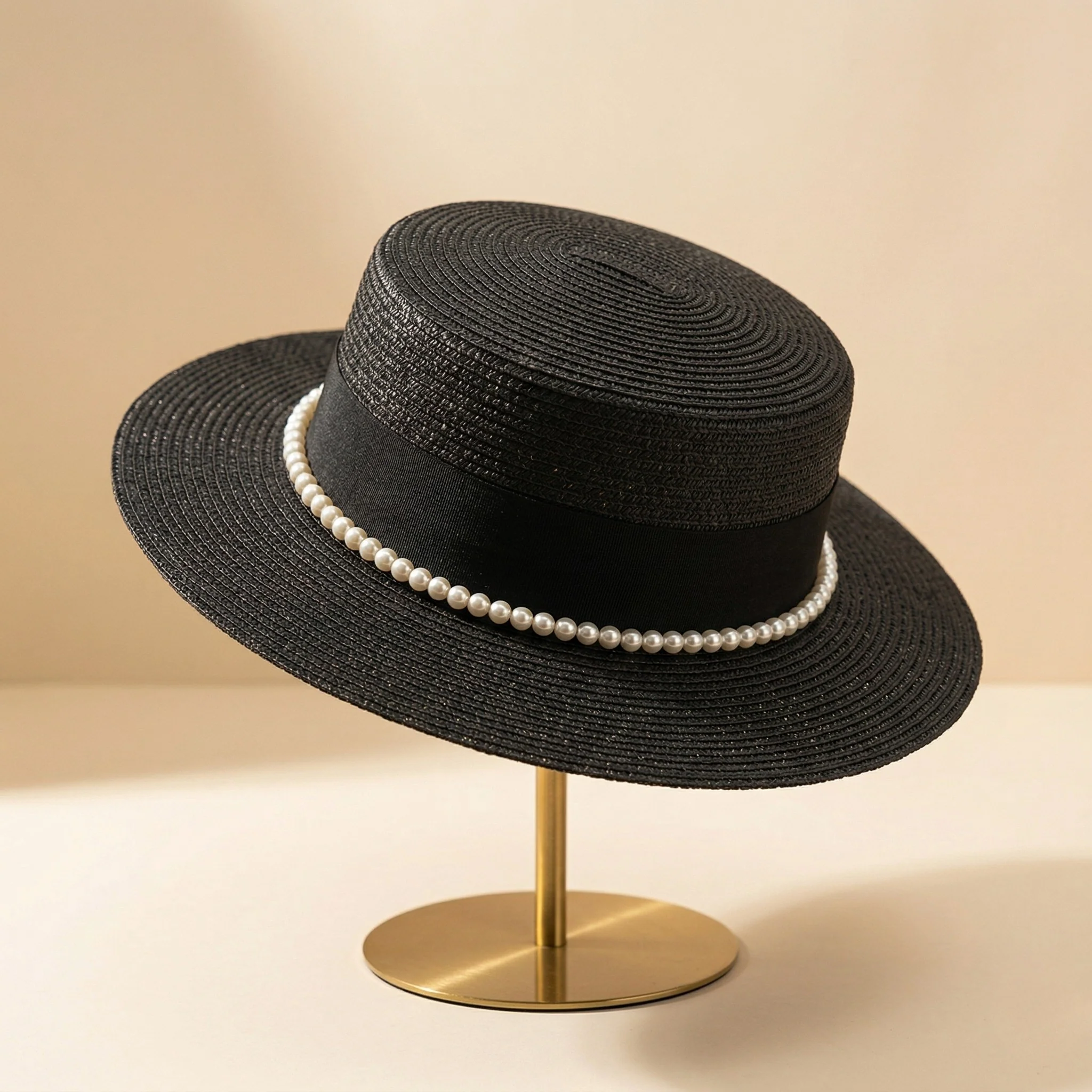 Pearl-Band Woven Boater Hat - Image 4