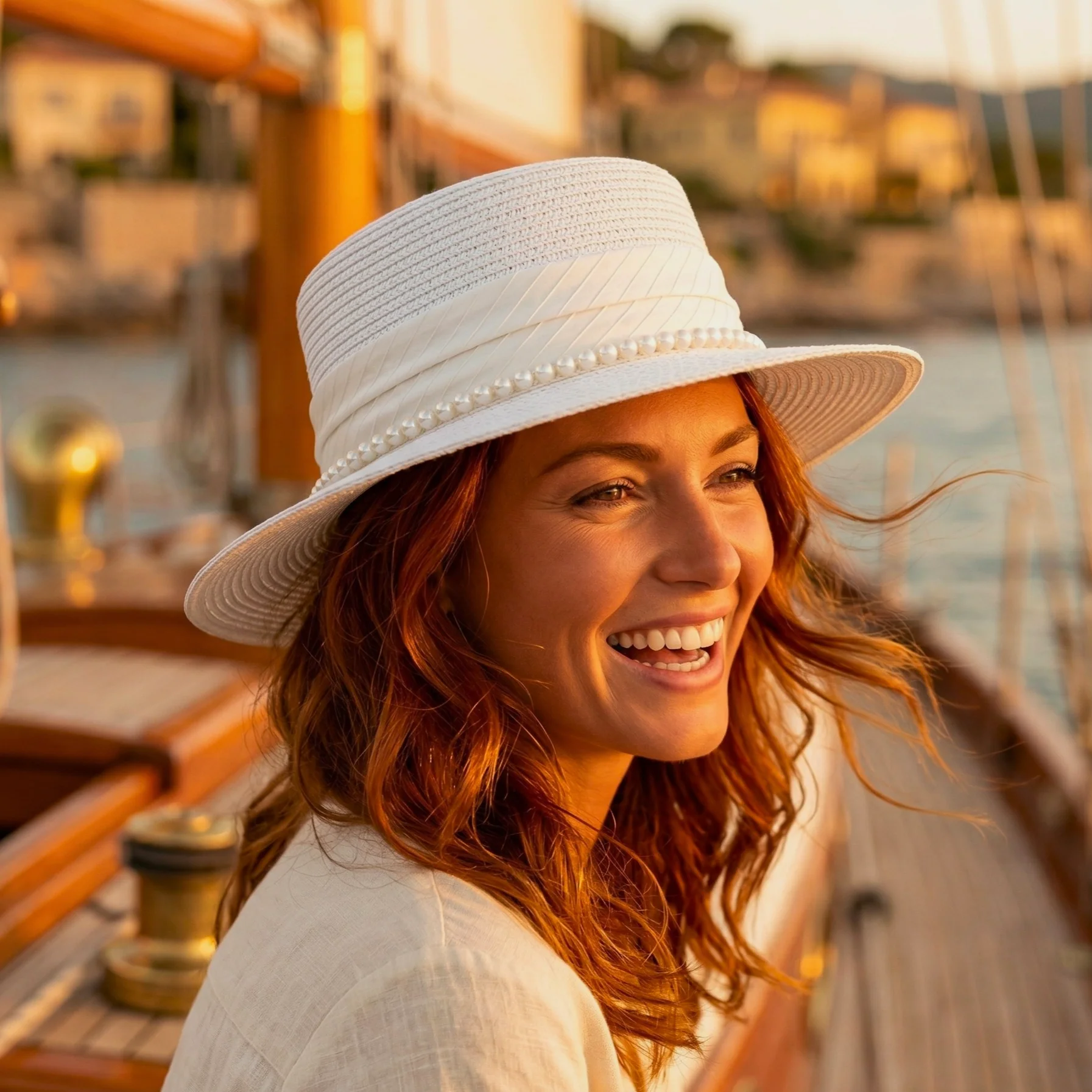 Pearl-Band Woven Boater Hat - Image 6