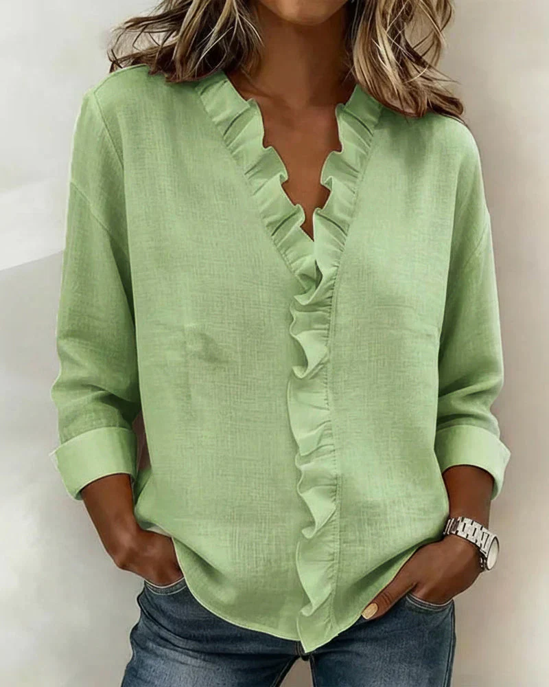 Petal Frill V-Neck Blouse - Image 3