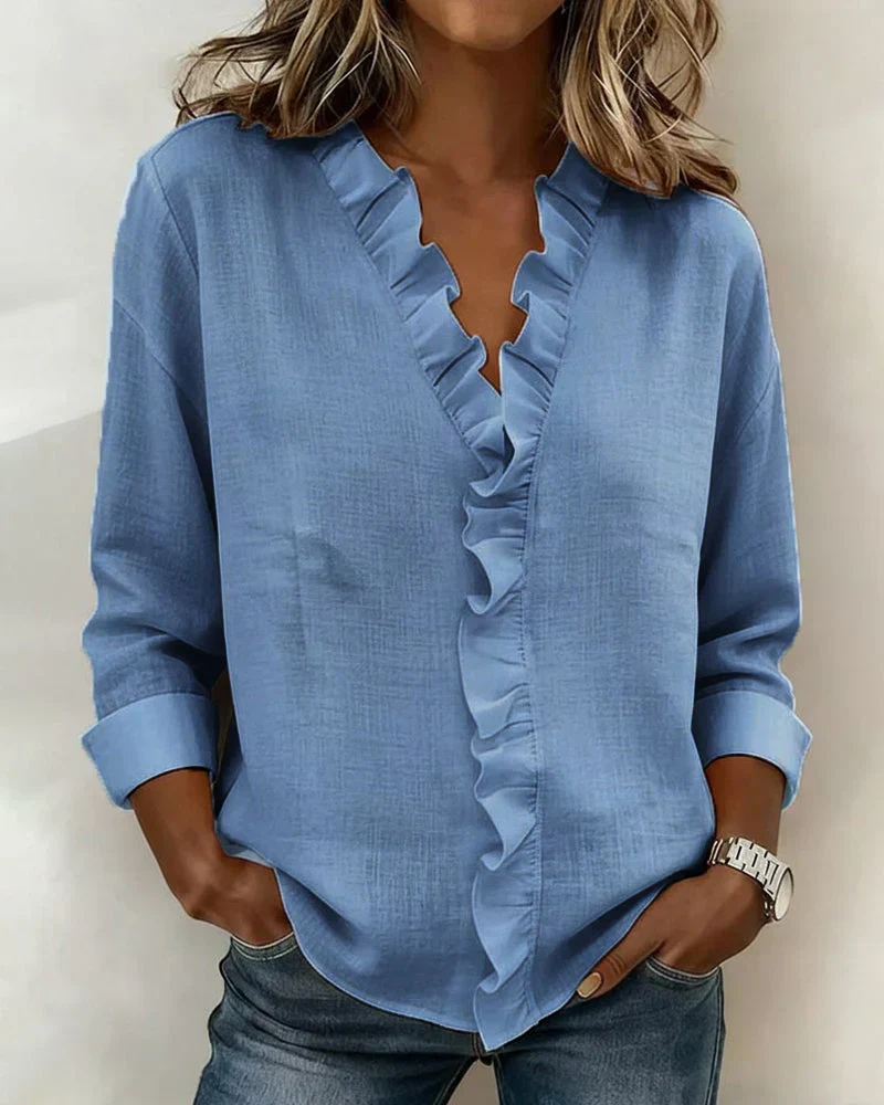 Petal Frill V-Neck Blouse - Image 4