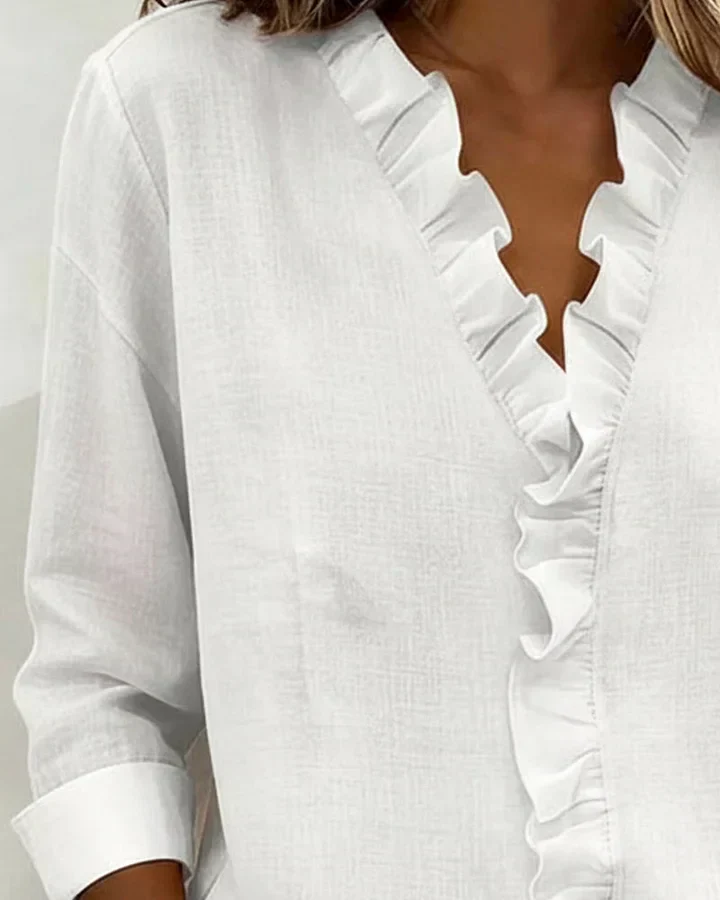 Petal Frill V-Neck Blouse - Image 8