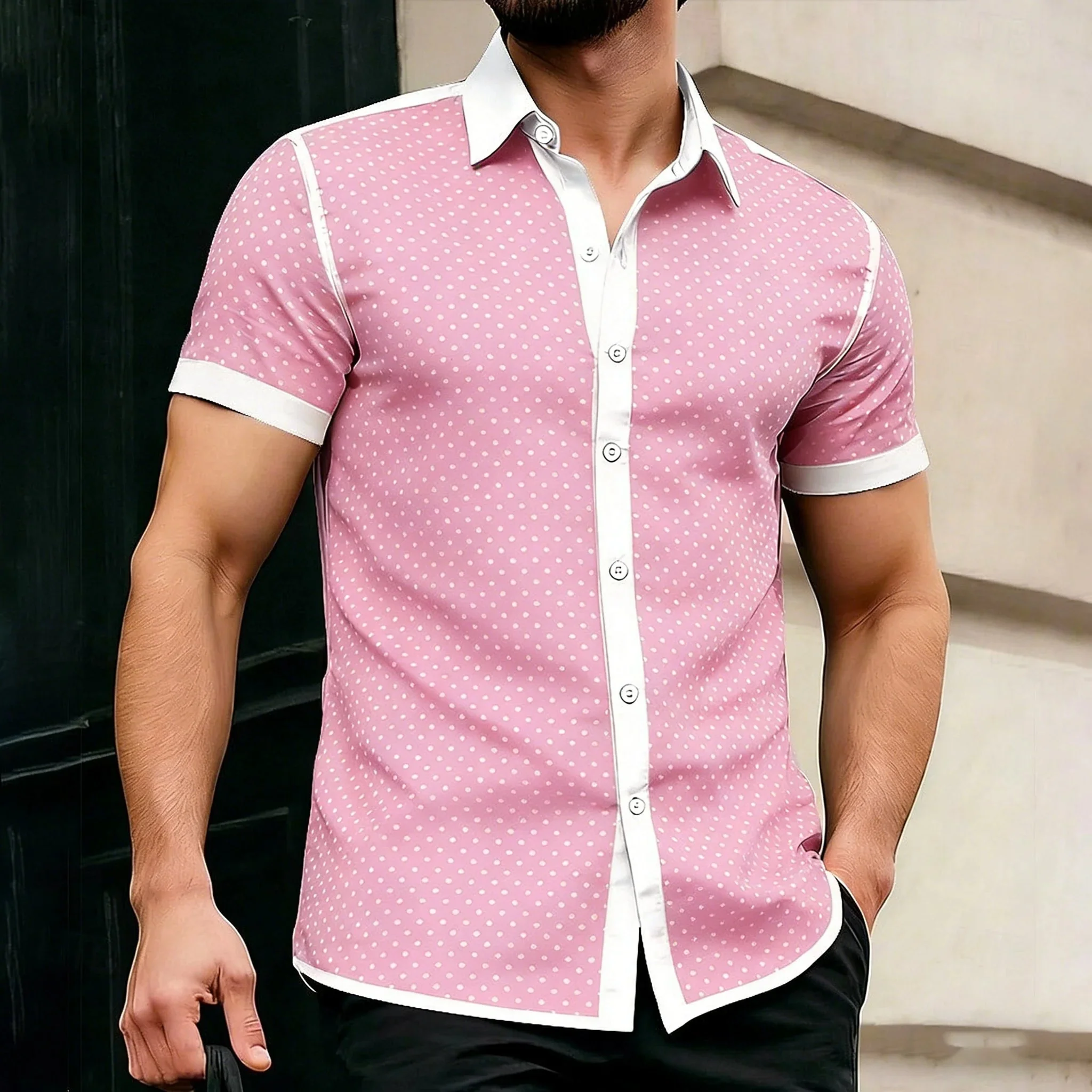 Piqué Dot Contrast-Trim Short Sleeve - Image 6