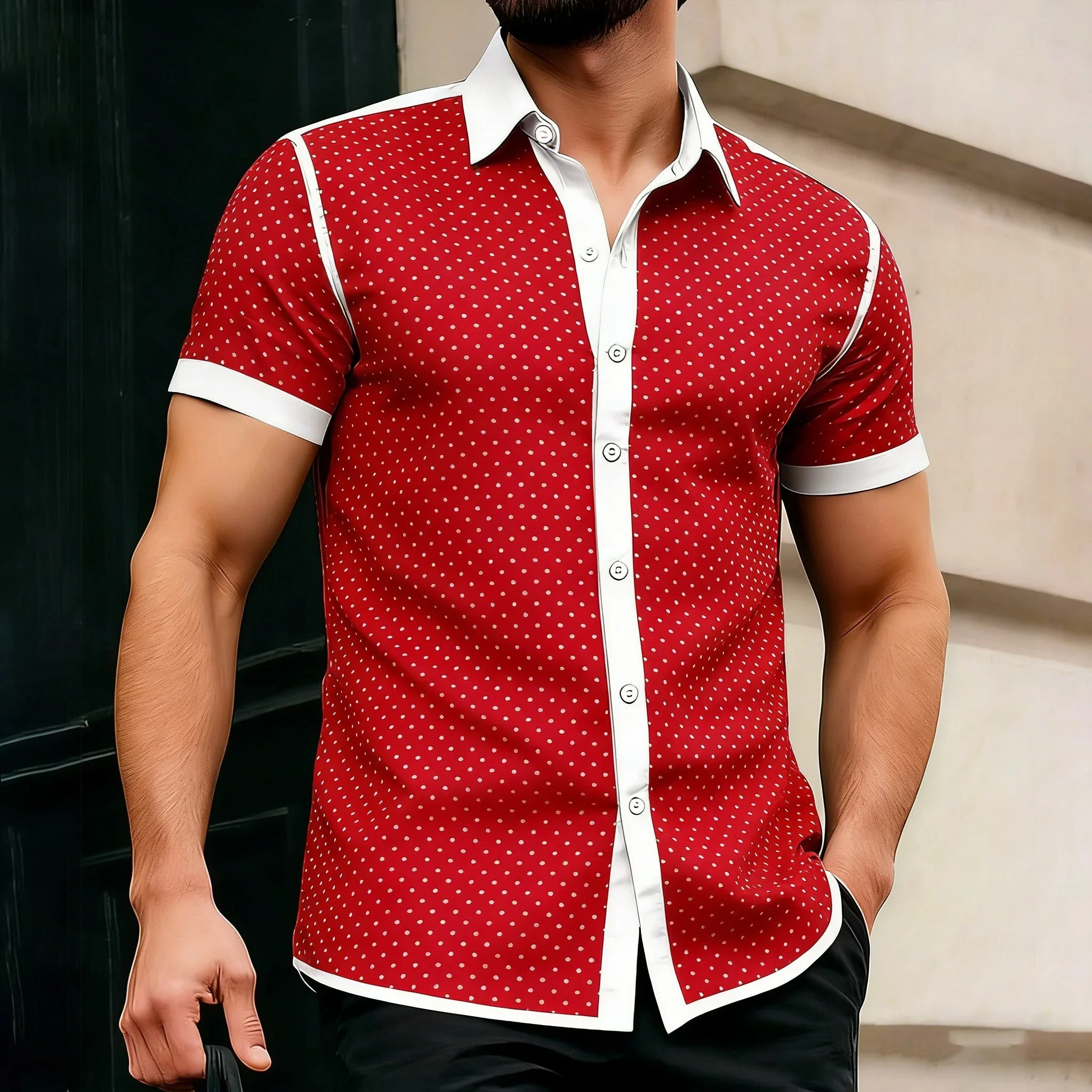 Piqué Dot Contrast-Trim Short Sleeve - Image 7