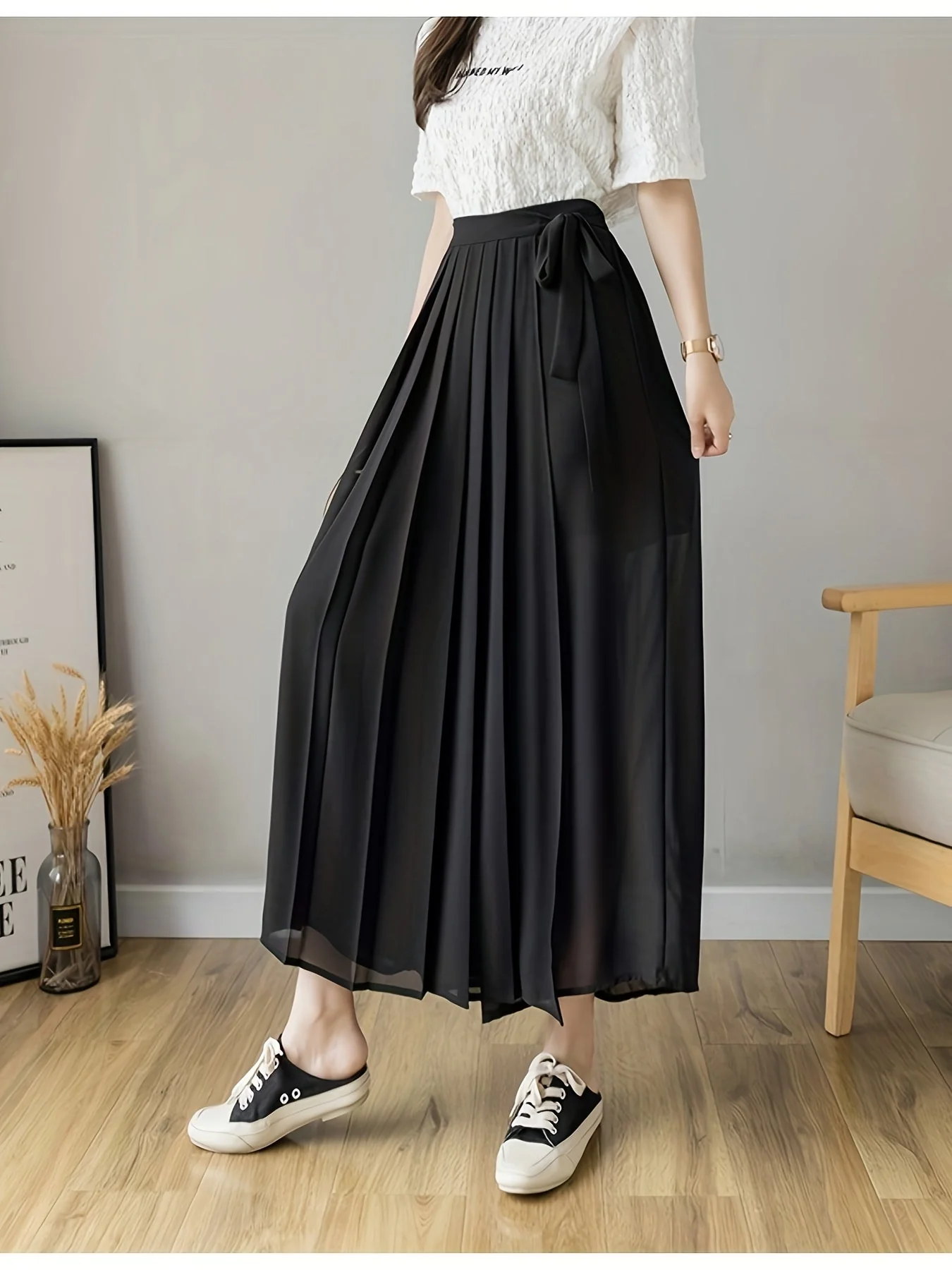 Pleated Wrap Midi Skirt - Image 10