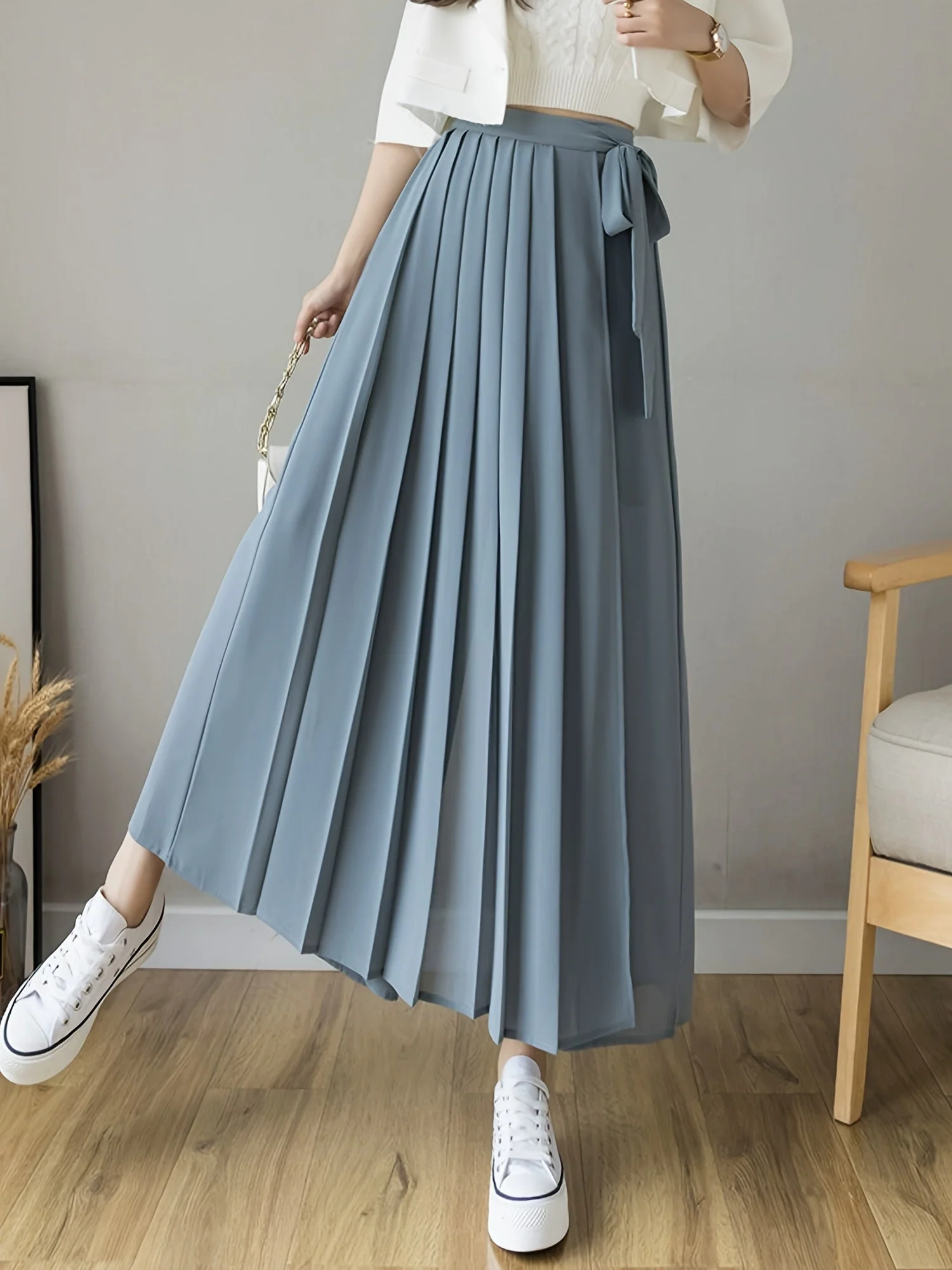 Pleated Wrap Midi Skirt - Image 8