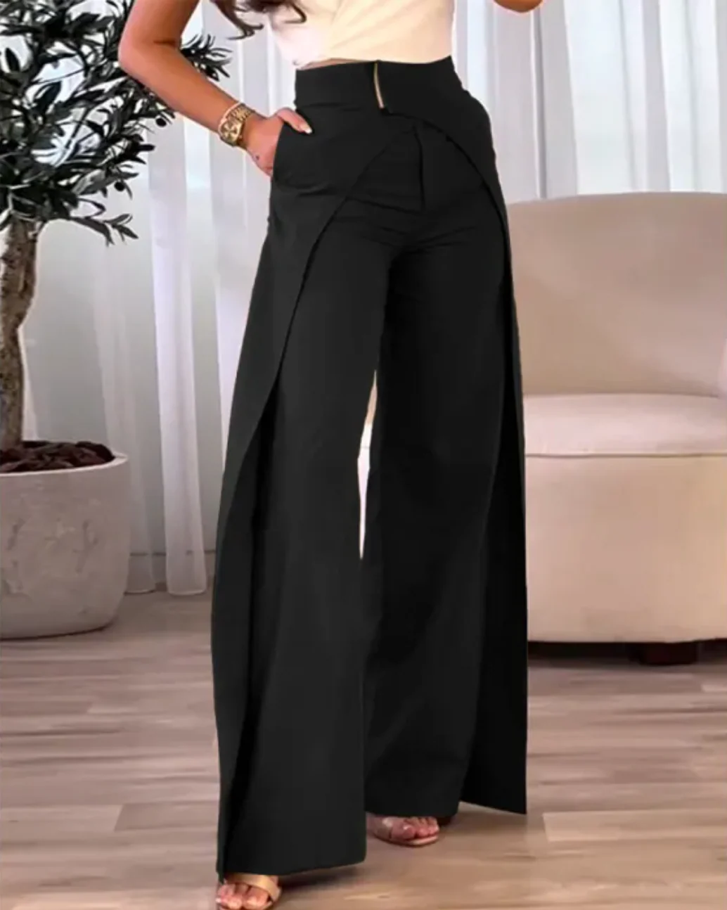Plissé High-Waist Palazzo Trousers - Image 2