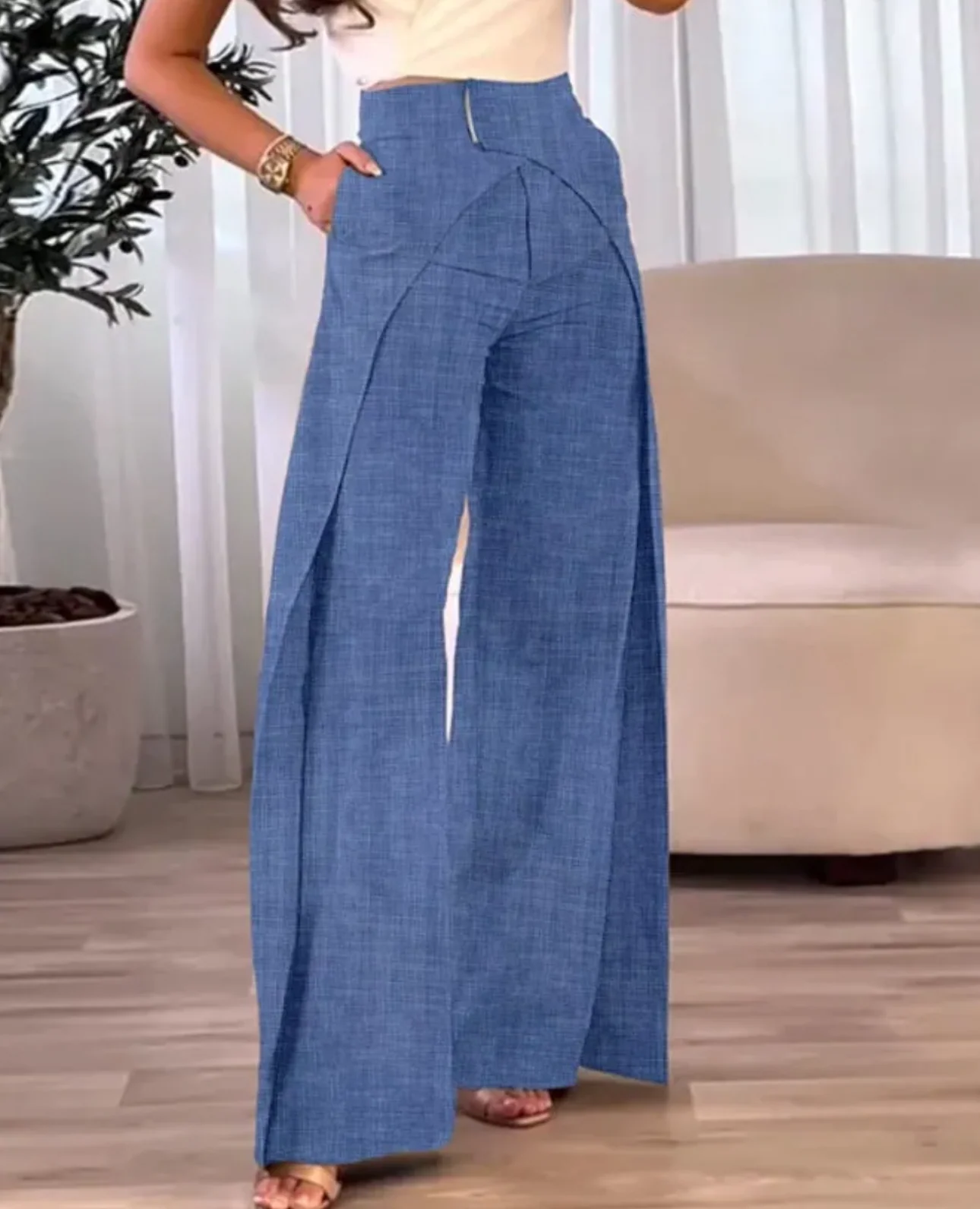 Plissé High-Waist Palazzo Trousers - Image 3
