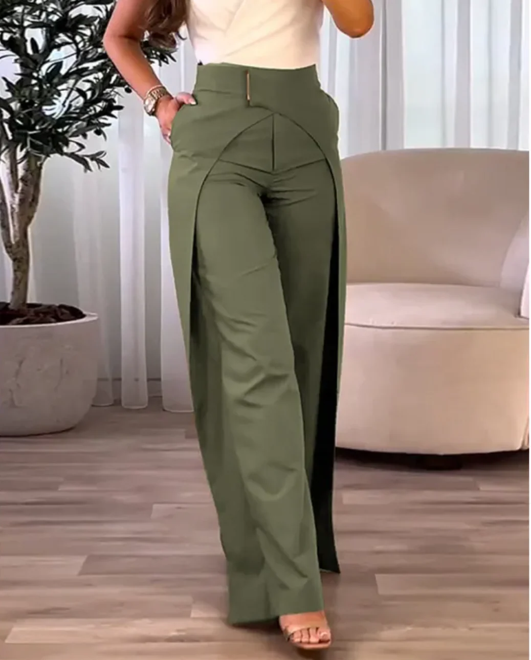 Plissé High-Waist Palazzo Trousers - Image 4