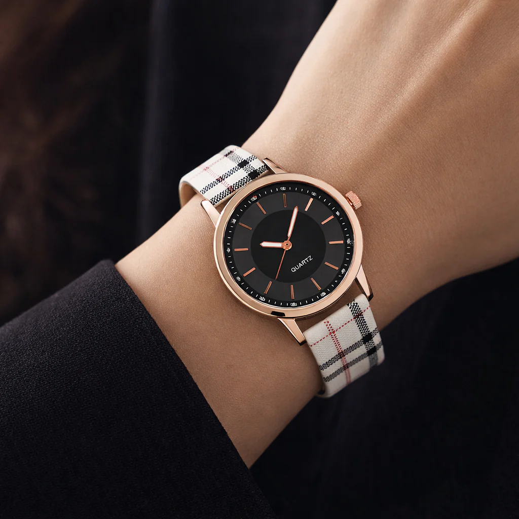 Refined Check Pattern Dress Watch - Image 8