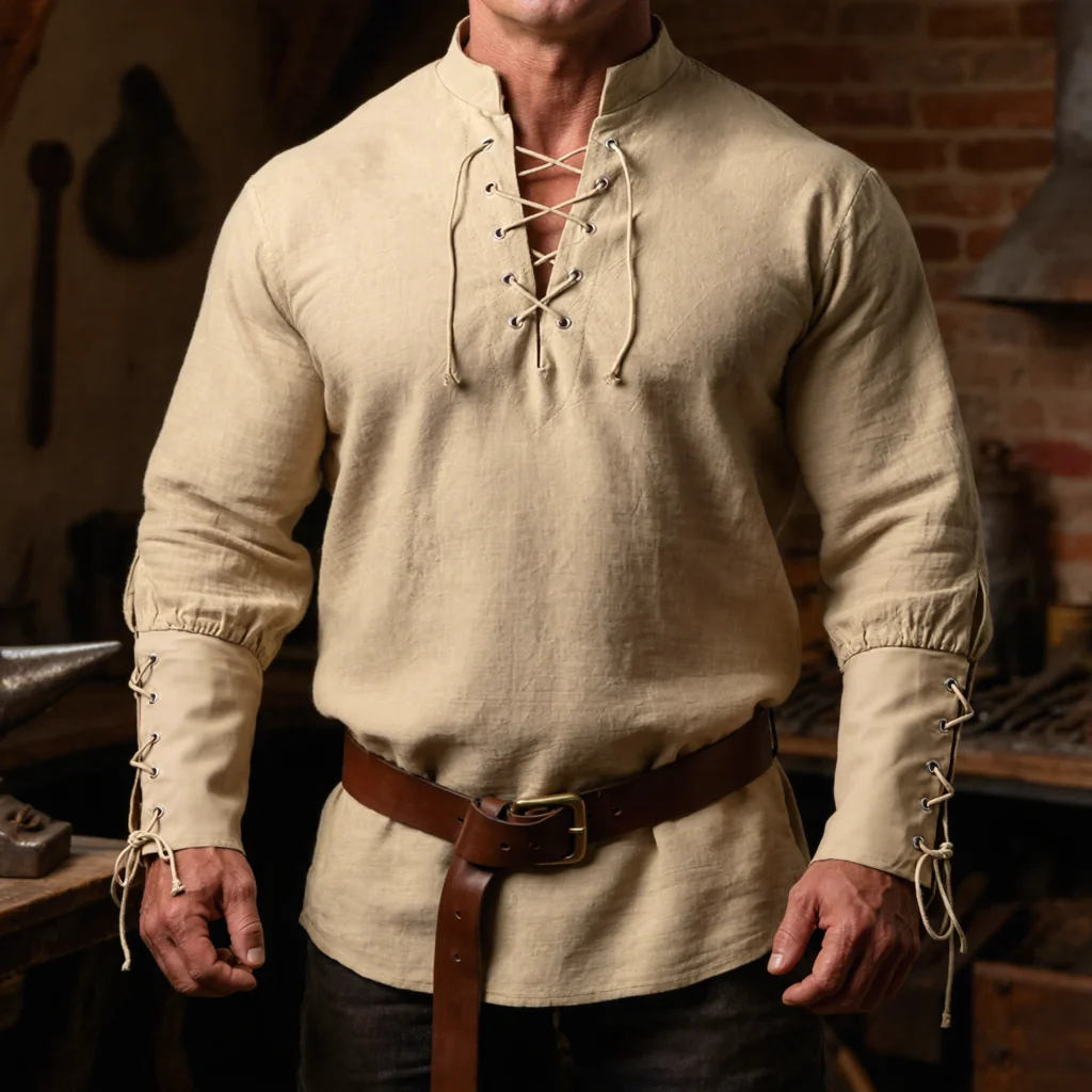 Renaissance-Inspired Laced Neckline Shirt - Image 5