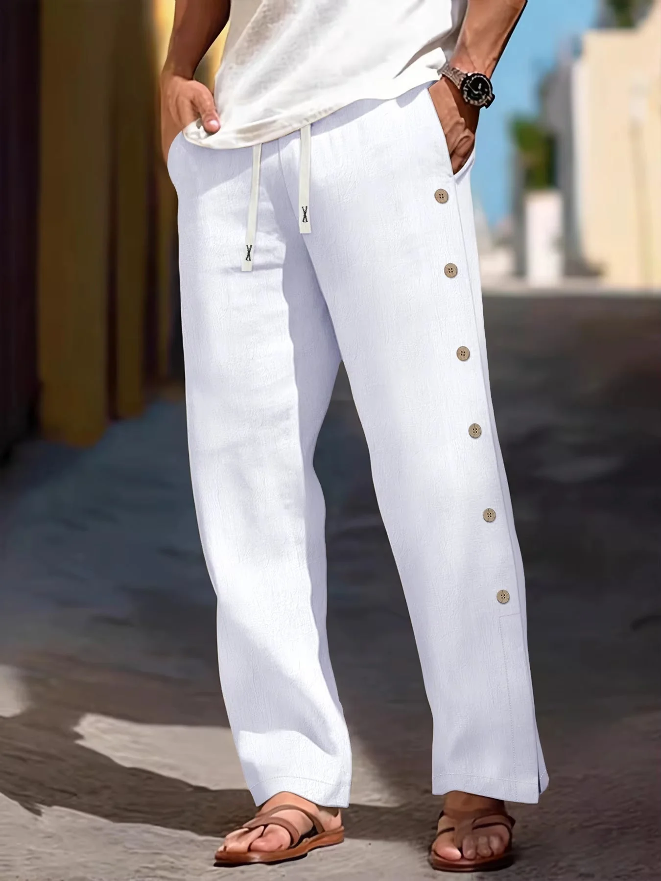 Side-Button Linen Trouser - Image 2