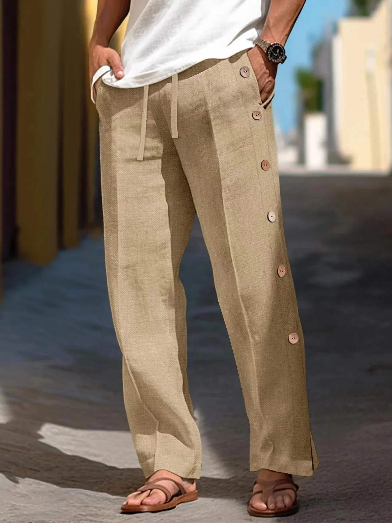 Side-Button Linen Trouser - Image 3
