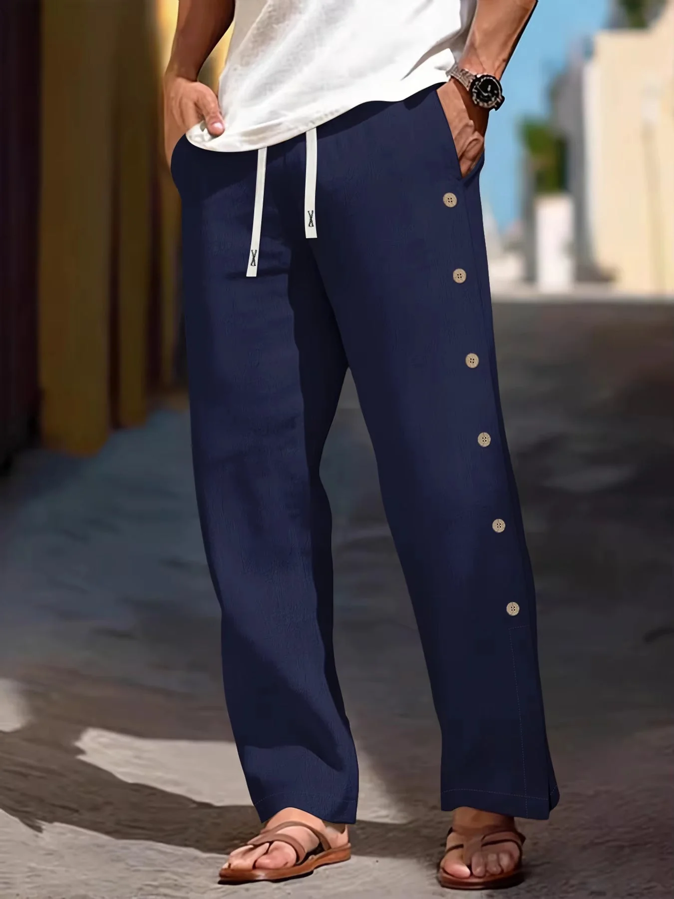 Side-Button Linen Trouser - Image 4