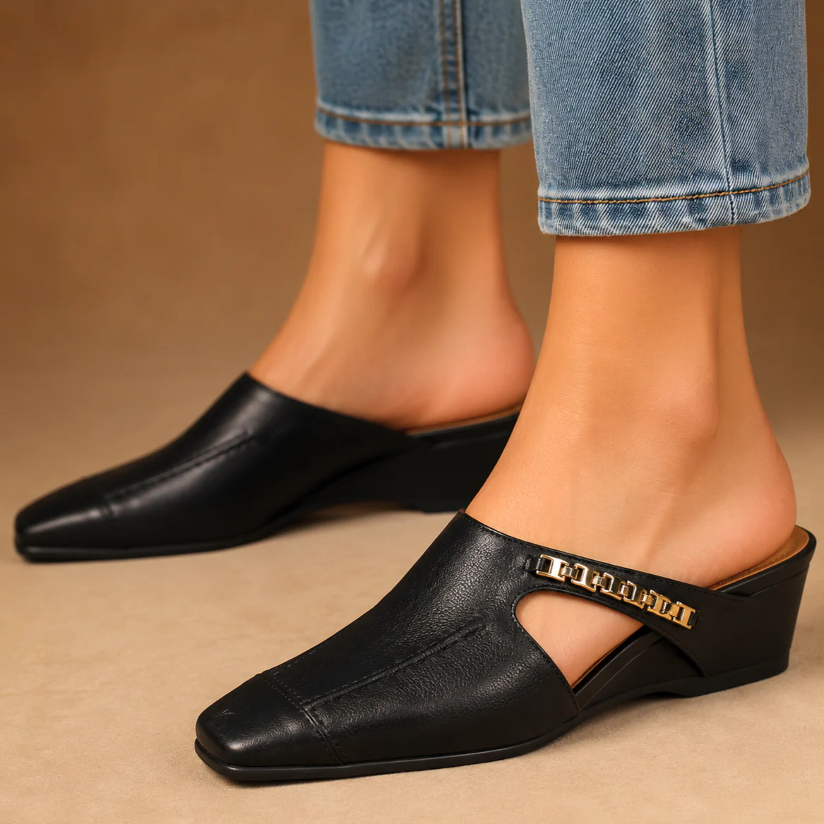 The Chambord — Chain-Trim Cutaway Leather Slide - Image 8
