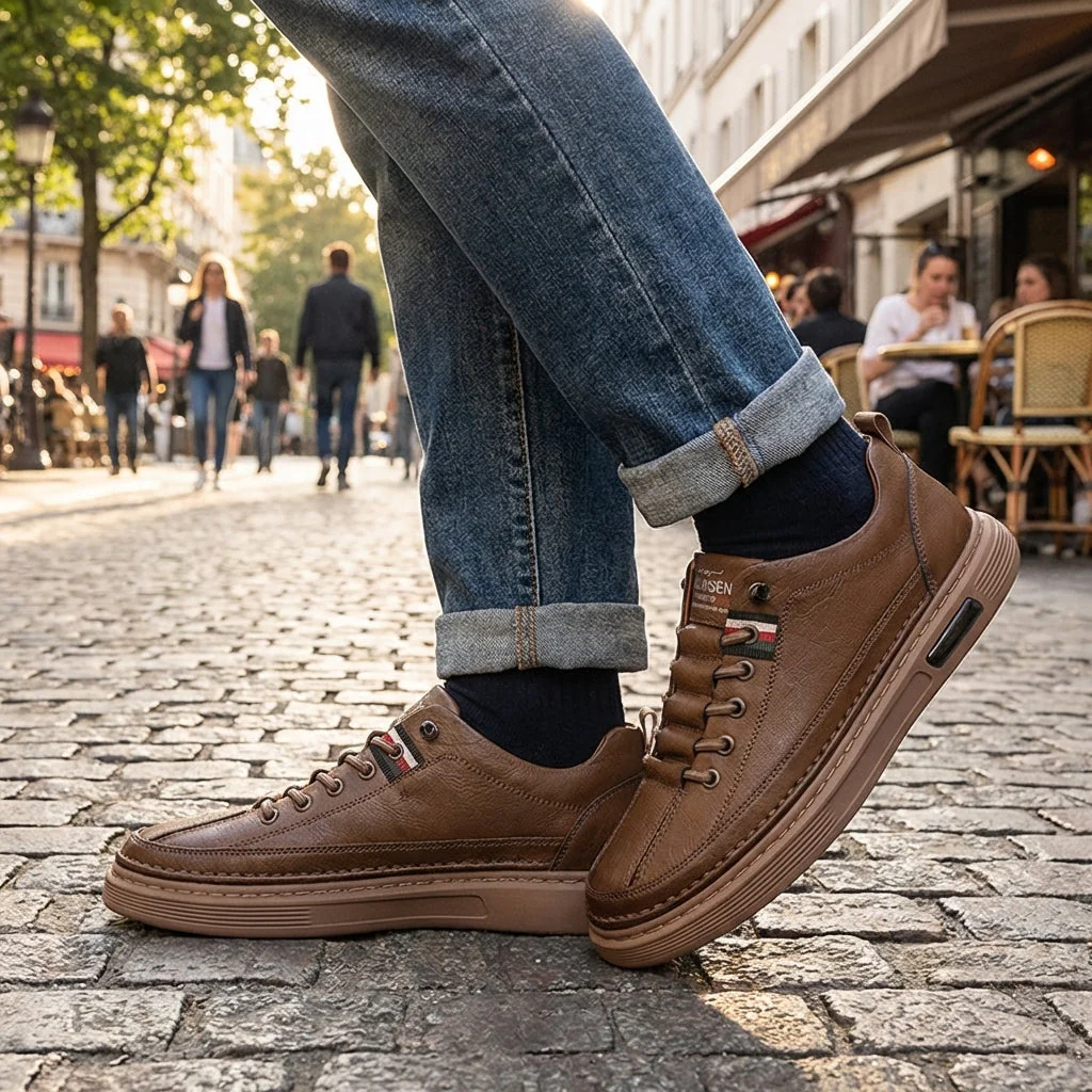 Tumbled Leather Stripe-Tab Sneakers - Image 4
