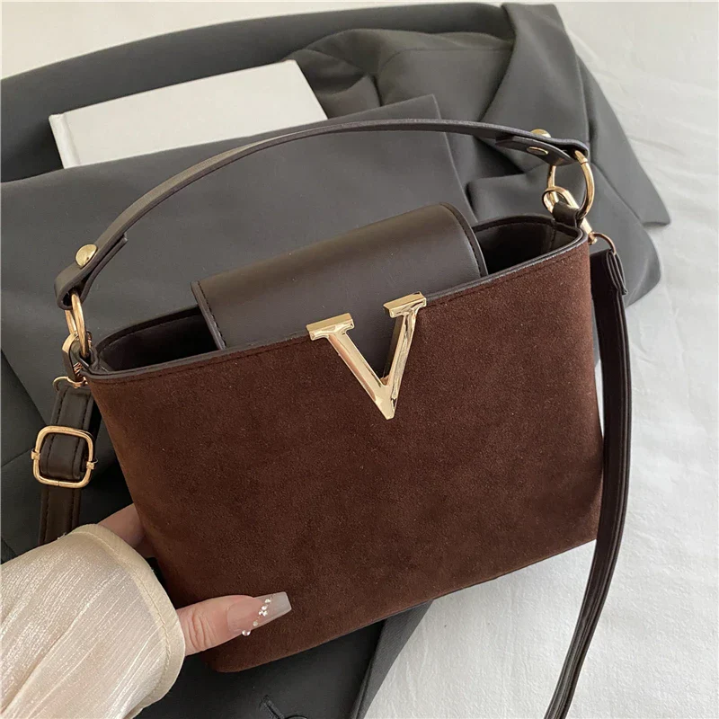 V-Emblem Structured Leather Satchel - Image 5