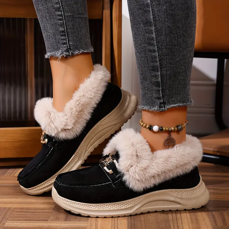 Velvet Suede Fur-Cuff Loafers - Image 5